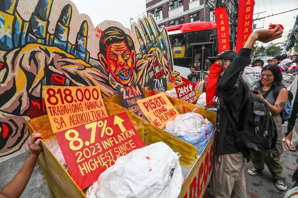 Fisherfolk and peasant groups hold a protest to decry the alleged decline of the country’s agriculture