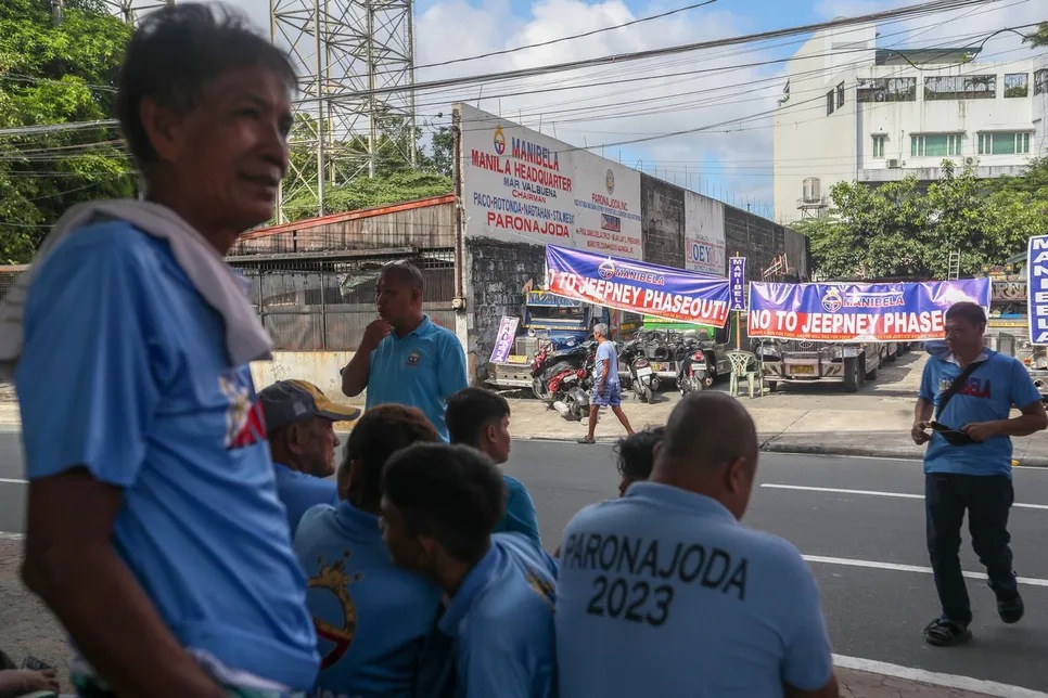 Members of Public Utility jeepney (PUV) transport group Manibela remain at their jeepney terminal at the Nagtahan bridge in Manila on August 12, 2024, as they join the transport strike at this strike center. Jonathan cellona, ABS-CBN News