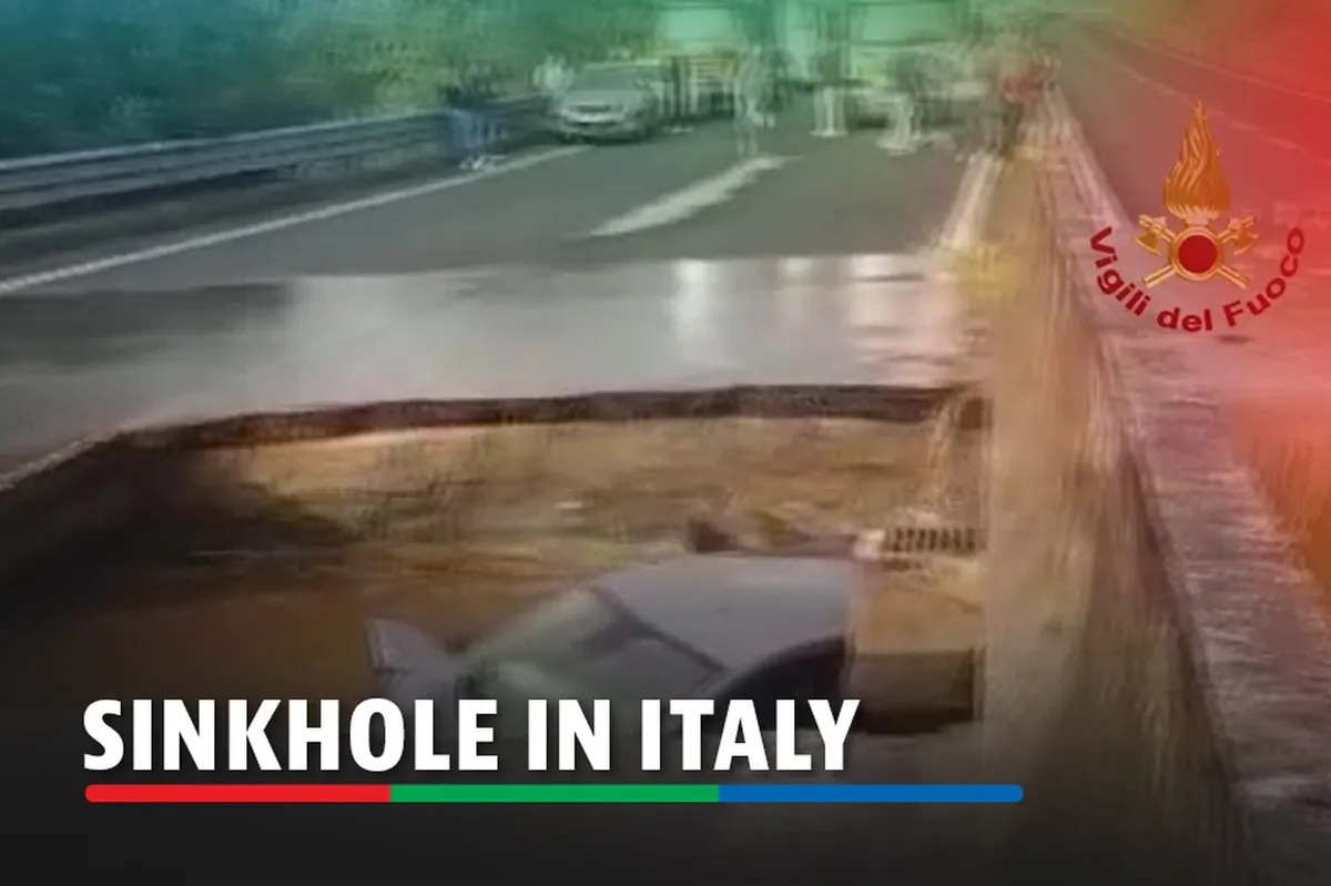 WATCH Sinkhole swallows car after heavy rainfall in Italy ABSCBN News