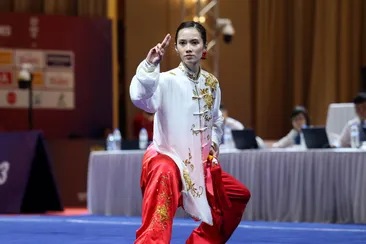 Agatha Wong during the taijiquan/taijijian event of the 2023 SEA Games in Phnom Penh, Cambodia on May 12, 2023. POC-PSC Media/File