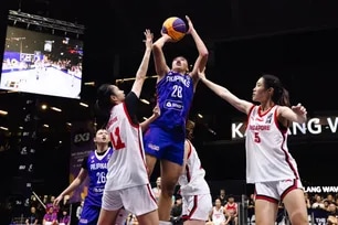 Kacey dela Rosa in action against Singapore in the FIBA 3x3 World Cup qualifiers, April 12, 2026. FIBA photo