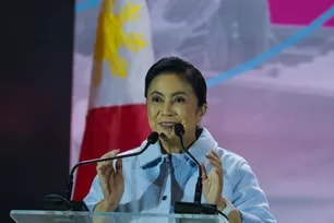 Former Vice President and Angat Buhay founder Leni Robredo during the Angat Bayanihan 1st year anniversary celebration at the SMX Aura Convention Hall in Taguig on July 1, 2023. Maria Tan, ABS-CBN News/File