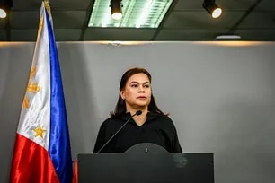 Vice President Sara Duterte announces her intention to run for the presidency in the 2028 national elections during a press conference at the Office of the Vice President (OVP) headquarters in Mandaluyong City on Wednesday, February 18, 2026. Maria Tan, ABS-CBN News