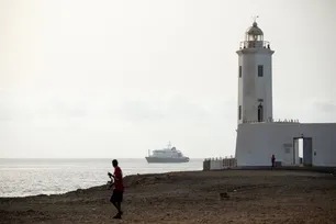 A general view of the cruise ship MV Hondius stationary off the port of Praia, the capital of Cape Verde, on May 5, 2026. AFP