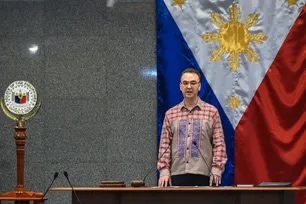 Sen. Alan Peter Cayetano takes his oath as Senate President after 13 senators voted to elect a new leader, replacing Senate President Vicente Sotto III on Monday, May 11. Angie de Silva, ABS-CBN News