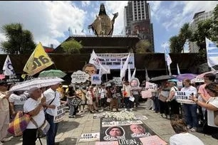 Civil society groups gather at the EDSA Shrine in Quezon City on May 17, 2026 to push the Senate to convene as an impeachment court. Dennis Datu, ABS-CBN News