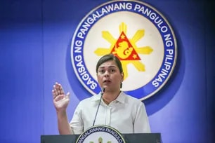Vice President Sara Duterte gestures during a press briefing in Mandaluyong City on September 25, 2024. Jonathan Cellona, ABS-CBN News/File