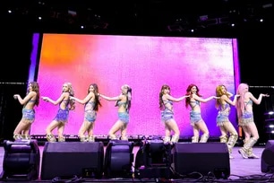 INDIO, CALIFORNIA - APRIL 10: (FOR EDITORIAL USE ONLY) (NOT TO BE LICENSED FOR ANY STANDALONE OR SPECIAL INTEREST BOOK PUBLISHING USE CONCERNING THE COACHELLA MUSIC FESTIVAL AND/OR STAGECOACH MUSIC FESTIVAL) (L-R) Aiah, Gwen, Jhoanna Robles, Colet, Maloi, Mikha, Sheena and Stacey of BINI perform at the Mojave Tent during the 2026 Coachella Valley Music and Arts Festival at Empire Polo Club on April 10, 2026 in Indio, California.   Amy Sussman/Getty Images for Coachella/AFP (Photo by Amy Sussman / GETTY IMAGES NORTH AMERICA / Getty Images via AFP)