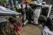 People try to walk among vehicle debris at the site of a 9-vehicle automobile accident along Sumulong Highway in Antipolo, Wednesday. August 22, 2018. Jonathan Cellona, ABS-CBN News/File