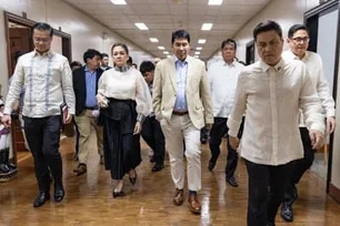 Some members of the Senate minority bloc walk out of the plenary session on Tuesday, May 26, 2026. Photo from the Office of Sen. Kiko Pangilinan