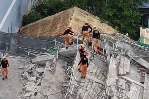 Search and retrieval operations continue on Wednesday, May 27, 2026, in an effort to find 18 missing construction workers after a structure collapsed early Sunday morning. Jonathan Cellona, ABS-CBN News/File
