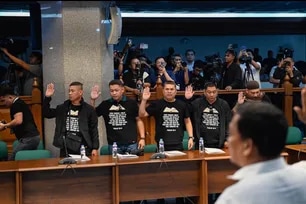 Senators Alan Peter Cayetano, Pia Cayetano, Imee Marcos, Rodante Marcoleta, and Robin Padilla, push through with their scheduled hearing, with 18 ex-Marines and their legal counsel as resource persons at the Senate plenary hall in Pasay City on June 4, 2026. Maria Tan, ABS-CBN News