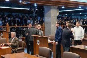 Senator Francis "Chiz" Escudero arrives at the Senate Plenary Hall on Wednesday, June 3, 2026, to attend the session, two days after members of the majority opted not to attend the session. Maria Tan, ABS-CBN News/File
