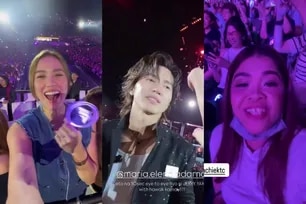 Jerry Yan (center) in a video shared by Ellen Adarna, while Michele Gumabao (left) and Melai Cantiveros (right) are seen during the 'F Forever' concert at the Philippine Arena on June 27, 2026. Screenshots from the Instagram accounts of Adarna, Gumabao and Cantiveros