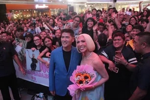 Vic Sotto and Vice Ganda take a photo with the crowd during their movie announcement at a mall in Quezon City, July 5, 2026. Photo from Star Cinema's X account