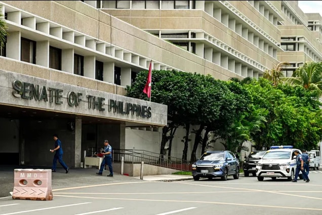 Senate security personnel inspect vehicles entering the Senate premises in Pasay City on June 9, 2026, due to heightened security measures prompted by reported threats against the institution. Maria Tan, ABS-CBN News/File