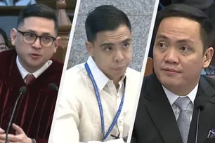 Sen. Bam Aquino, Atty. Carlo Joaquin Narvasa of the defense team and Atty. Amando Virgil Ligutan — counsel for the prosecution. Composite photo