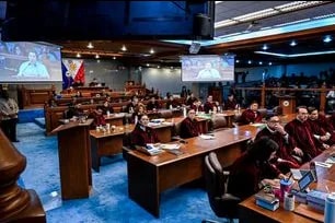 The Senate of the Philippines, sitting as an impeachment court, listens to the oral arguments presented by the House prosecution panel—led by Akbayan Party-list Rep. Chel Diokno—on the issuance of a subpoena to the Bureau of Internal Revenue to open a box containing the tax records of Vice President Sara Duterte, during the sixth day of the impeachment proceedings on July 15, 2026.
