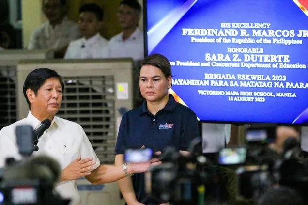 President Ferdinand Marcos Jr. and Vice President Sara Duterte lead the launch of Brigada Eskwela at the V. Mapa High School in Manila on August 14, 2023. Jonathan Cellona, ABS-CBN News