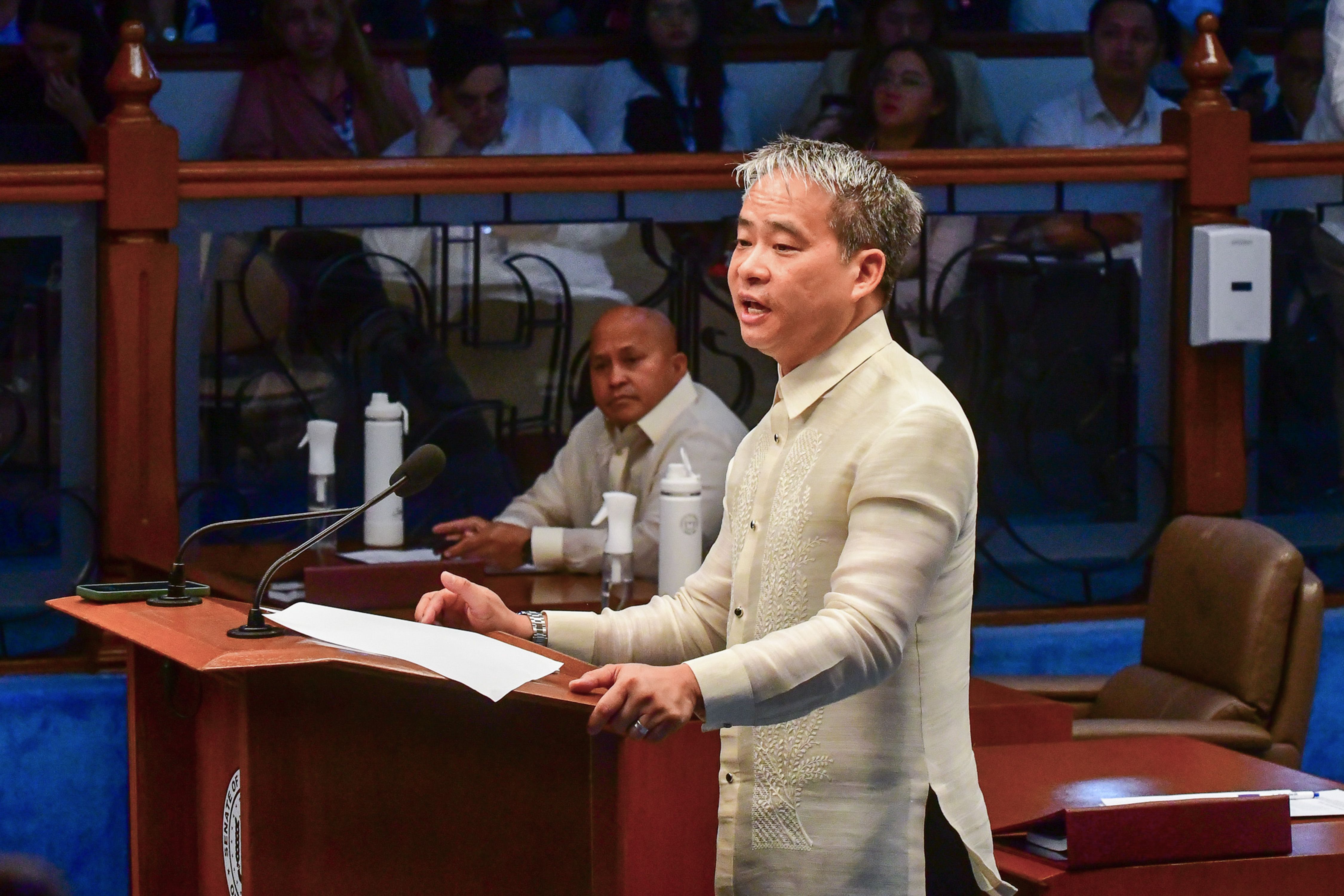 Senator Joel Villanueva in a privilege speech during a Senate plenary session in Pasay City on February 12, 2024. Mark Demayo, ABS-CBN News