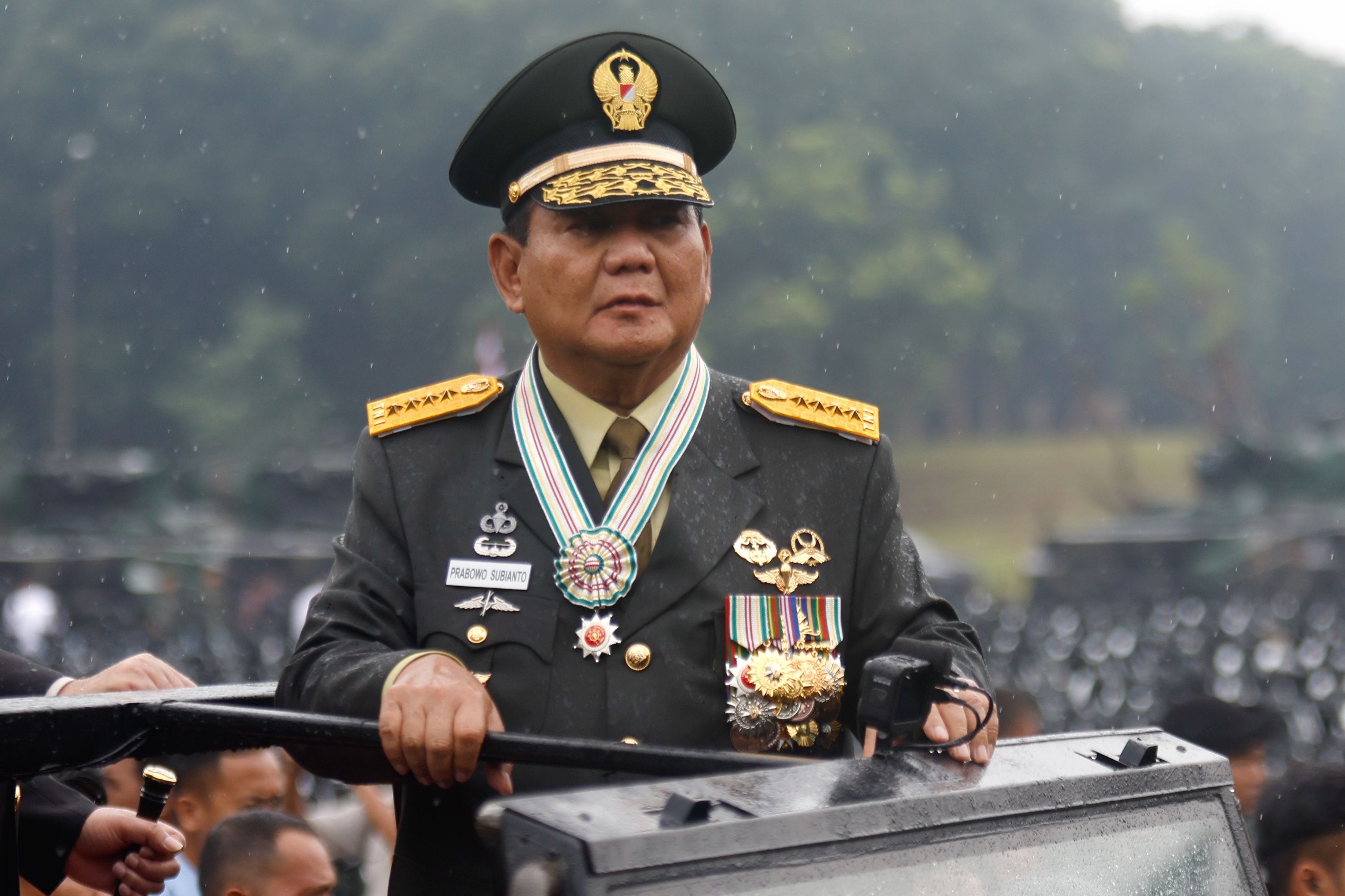 Indonesian Defense Minister and presidential candidate Prabowo Subianto inspects troops and military equipment at the Indonesian military headquarters in Jakarta, Indonesia, February 28, 2024. Adi Weda, EPA-EFE/File