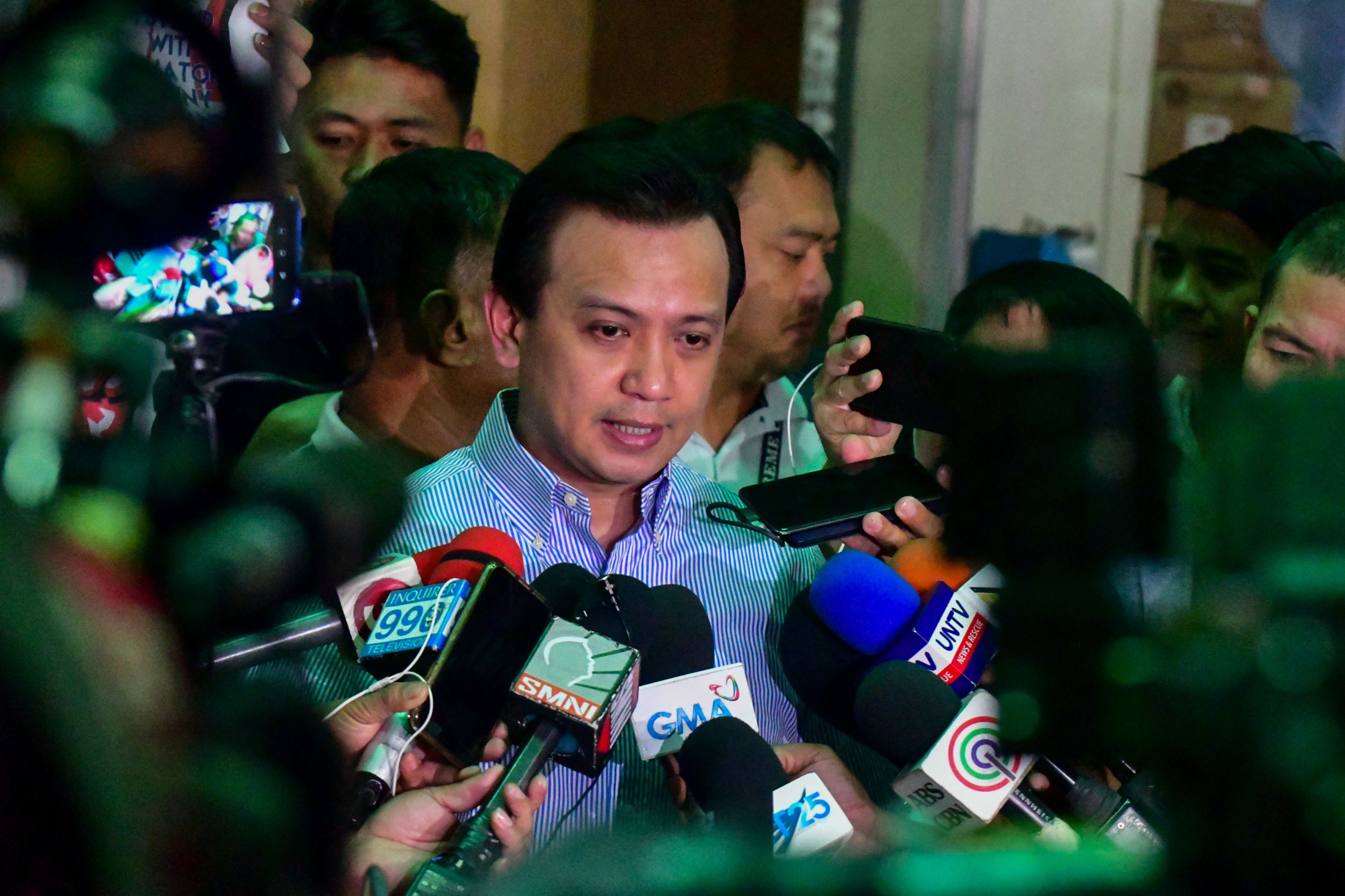 Former senator Antonio Trillanes IV posts bail over a charge for conspiracy to commit sedition at the Quezon City Metropolitan Trial Court on Feb. 18, 2020. Trillanes and 10 others were charged for allegedly linking President Rodrigo Duterte and his family to the illegal drug trade in a series of viral videos. Mark Demayo, ABS-CBN News/File