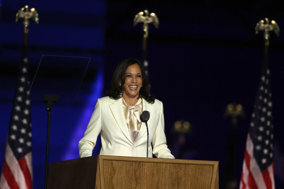 Vice President-elect Kamala Harris speaks on stage at the Chase Center before President-elect Joe Biden's address to the nation November 07, 2020 in Wilmington, Delaware. Tasos Katopodis/Getty Images/AFP
