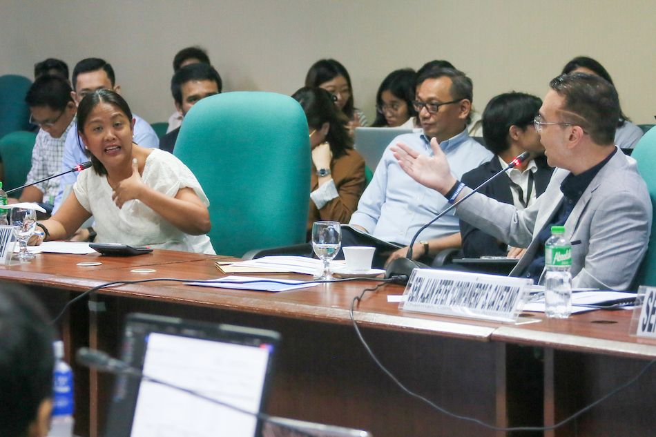 Senators Alan Peter Cayetano and Nancy Binay argue during the Senate hearing in Pasay City on July 3, 2024 on the review of the new Senate Building Project in Taguig City. Mark Demayo, ABS-CBN News