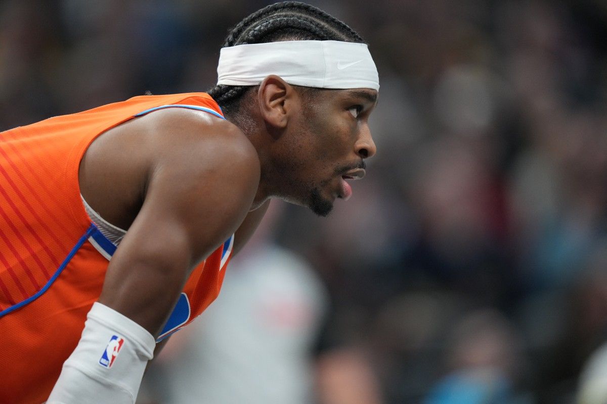 Shai Gilgeous-Alexander #2 of the Oklahoma City Thunder looks on during the game against the Indiana Pacers on December 26, 2024 at Gainbridge Fieldhouse in Indianapolis, Indiana. A.J. Mast/NBAE via Getty Images/AFP