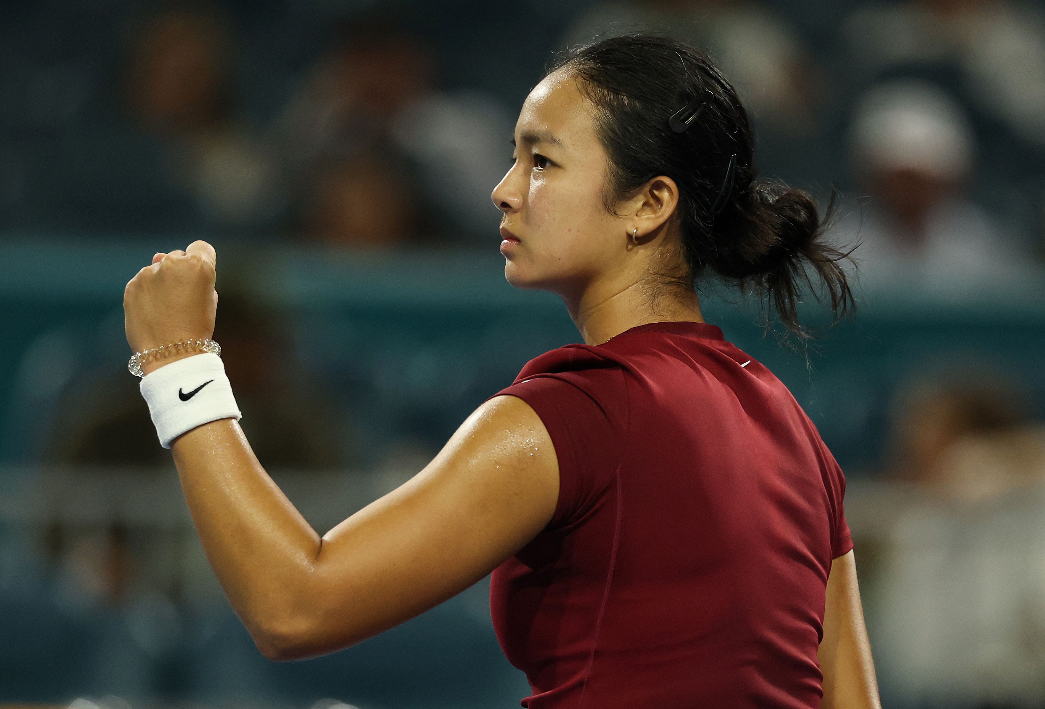 Alexandra Eala of the Philippines celebrates a point won against Jessica Pegula during their match on Day 10 of the Miami Open at Hard Rock Stadium on March 27, 2025 in Miami Gardens, Florida. Al Bello, Getty Images/AFP
