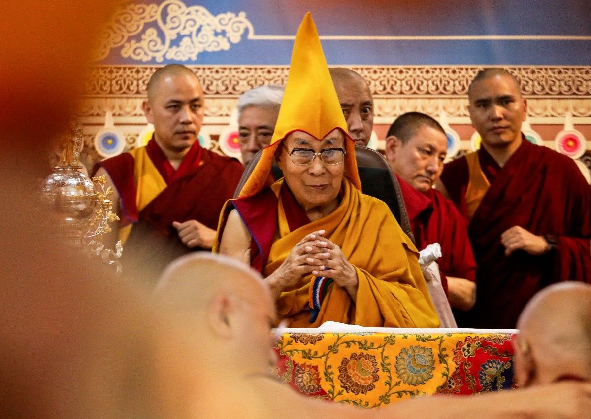 Tibetan spiritual leader the Dalai Lama (C) attends a Long Life Prayer offering ceremony at the Main Tibetan Temple in McLeod Ganj, near Dharamsala on June 30, 2025. Sanjay Baid, AFP