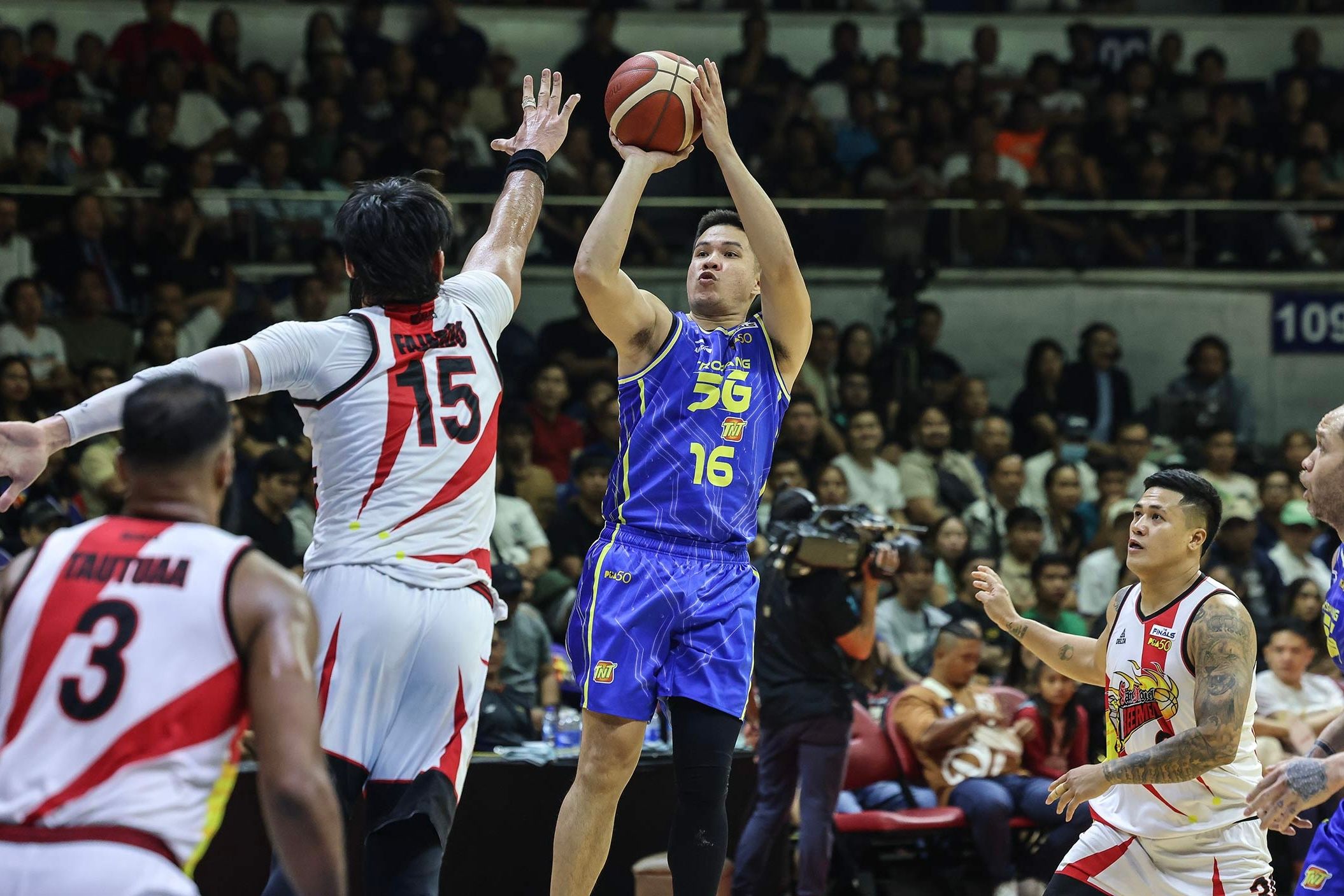 TNT Tropang 5G’s RR Pogoy against the San Miguel Beermen in Game 1 of the PBA Season 49 Philippine Cup Finals. Photo from PBA Images.