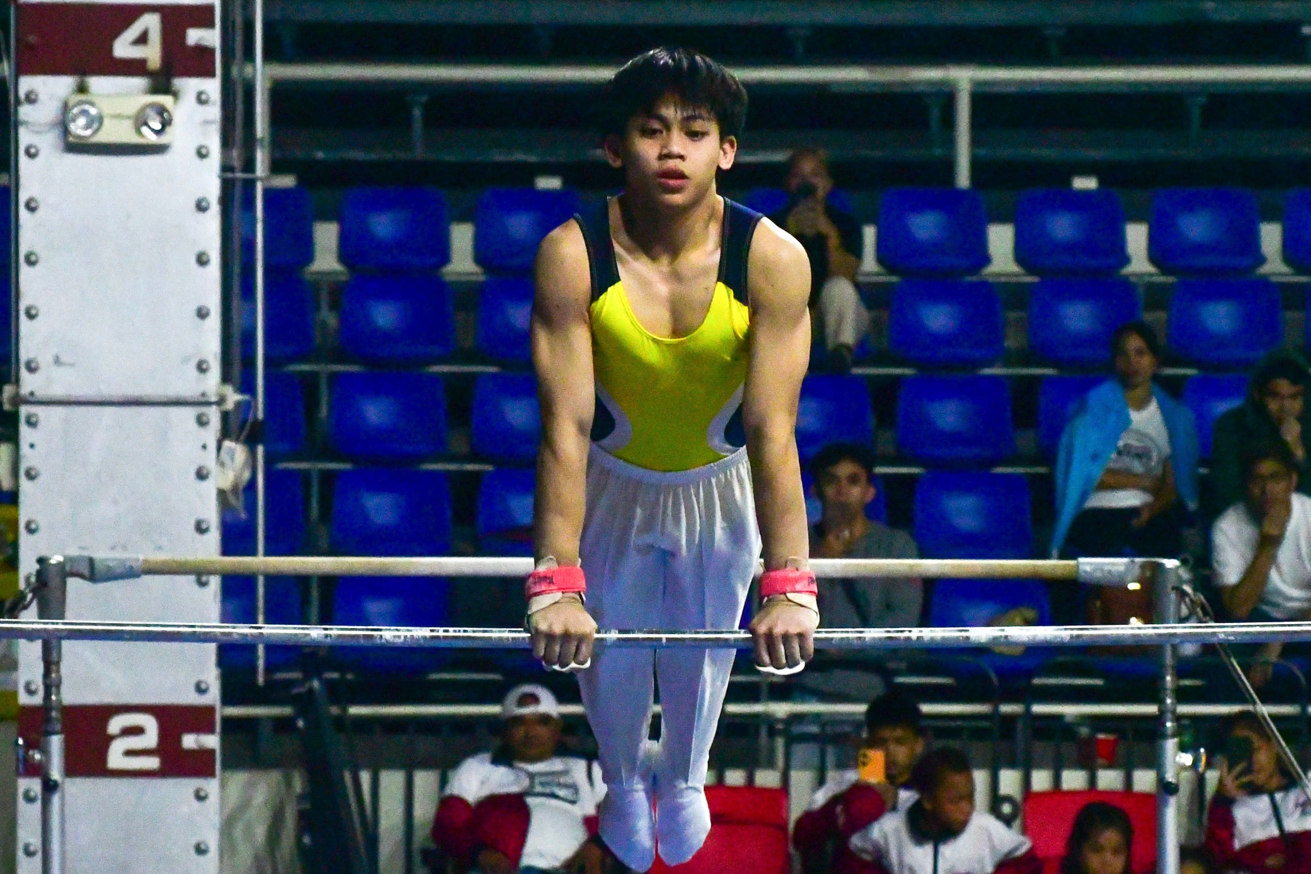 Karl Eldrew Yulo, brother of Olympic gymnast Carlos Yulo, performs during the men's artistic gymnastics event at the 2023 Palarong Pambansa in Manila on August 2, 2023. Mark Demayo, ABS-CBN News/File