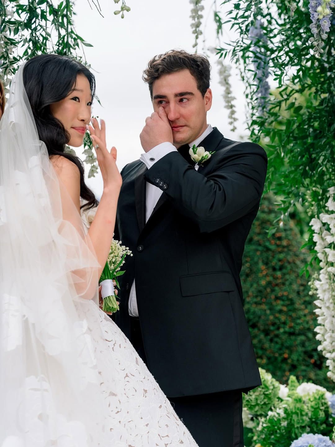 becca bloom wedding dress designer TikToker Becca Bloom Wore Oscar de la Renta for Her Romantic Rainy-Day Wedding on Lake Como